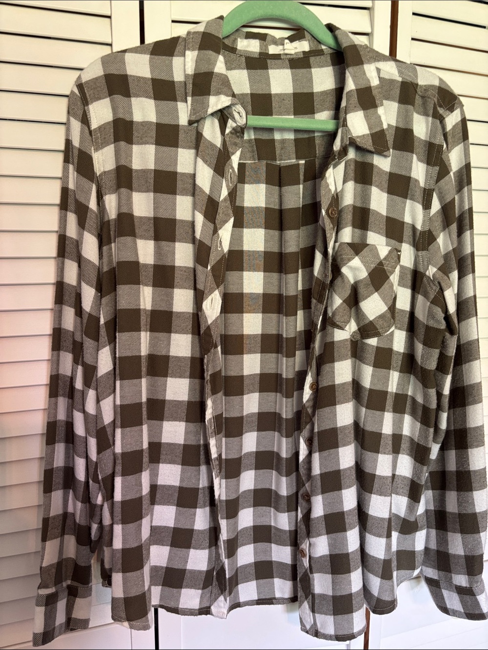 Maurice’s Women's Olive Green and White Check Flannel Shirt